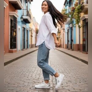 Vintage Havana Cream Sneakers with Silver Accents